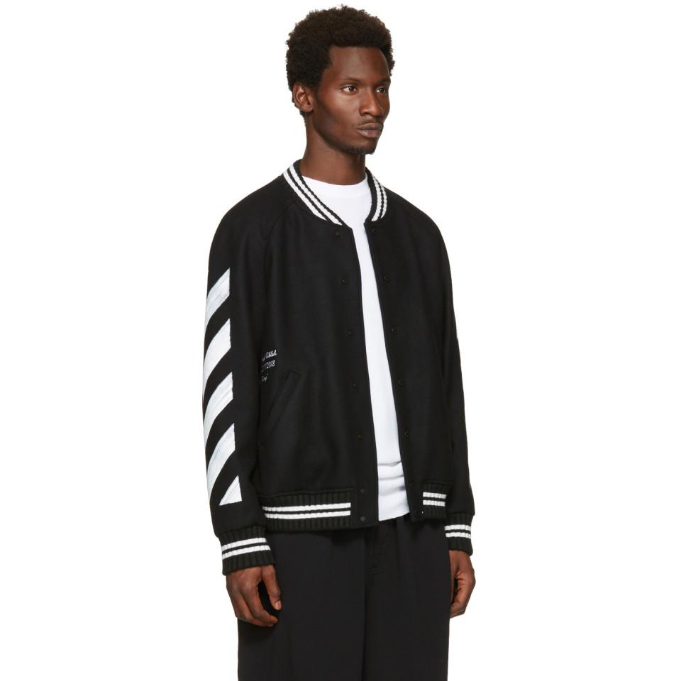 Off-White c/o Virgil Abloh Black Corduroy Diagonal Varsity Jacket