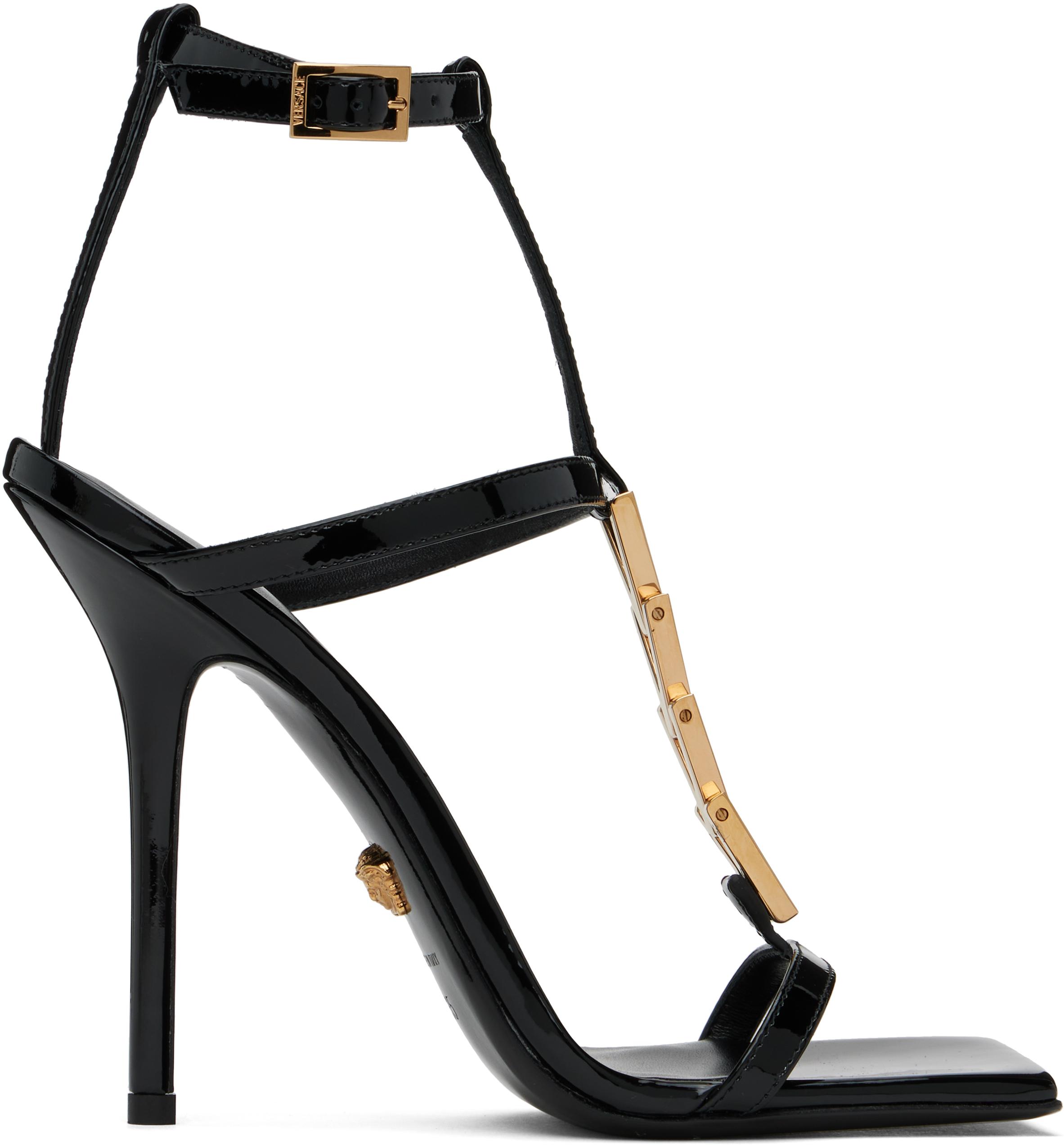 Versace V2025 Chain Patent 105 Mm Heeled Sandals in Black Lyst