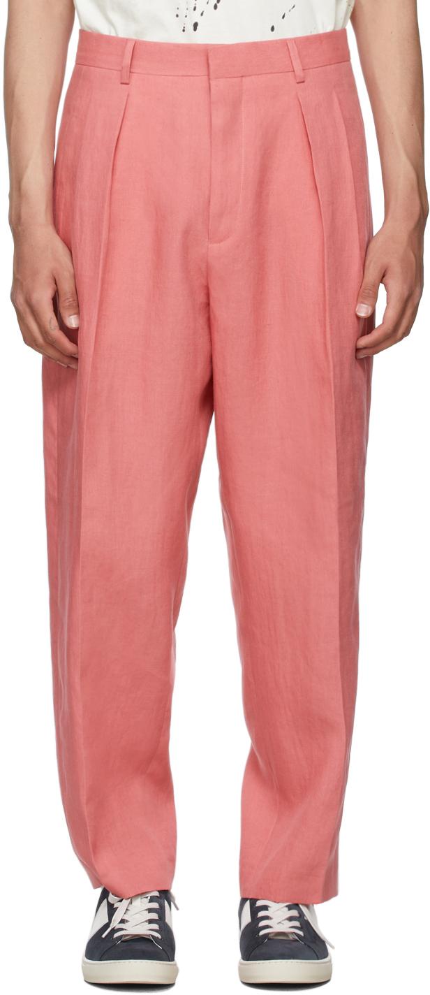 Paul Smith Pink Linen Pleated Trousers for Men | Lyst