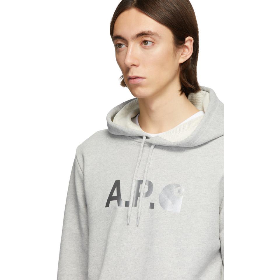 A.P.C. X Carhartt Logo Hoodie Grey in Gray for Men - Lyst