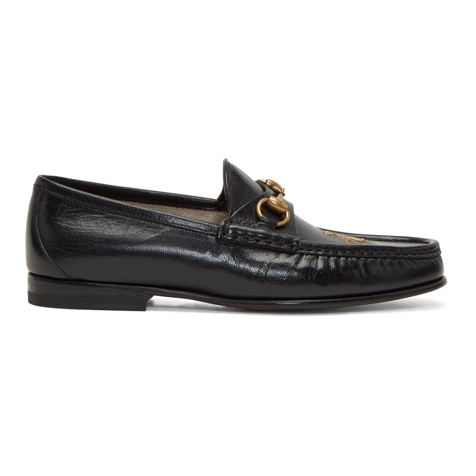 Gucci Leather Black Bee Horsebit Loafers for Men - Lyst