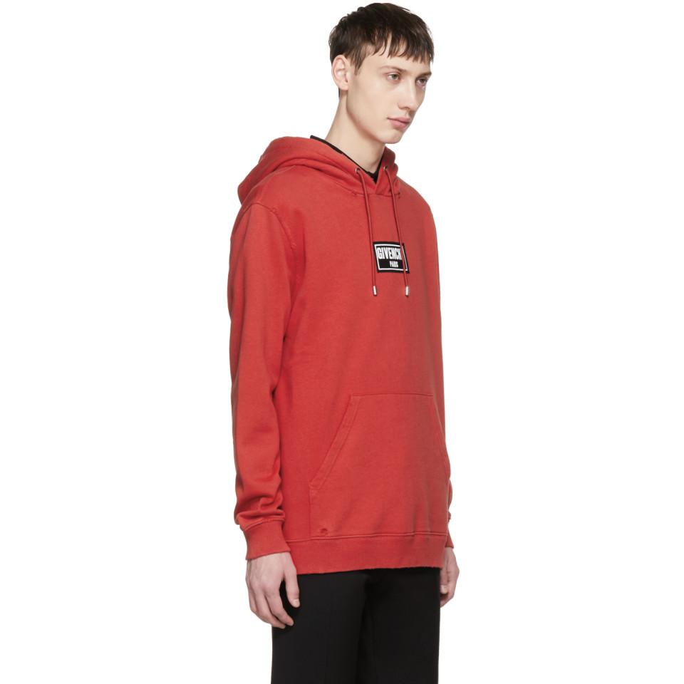 Givenchy Cotton Red Distressed Box Logo Hoodie for Men | Lyst