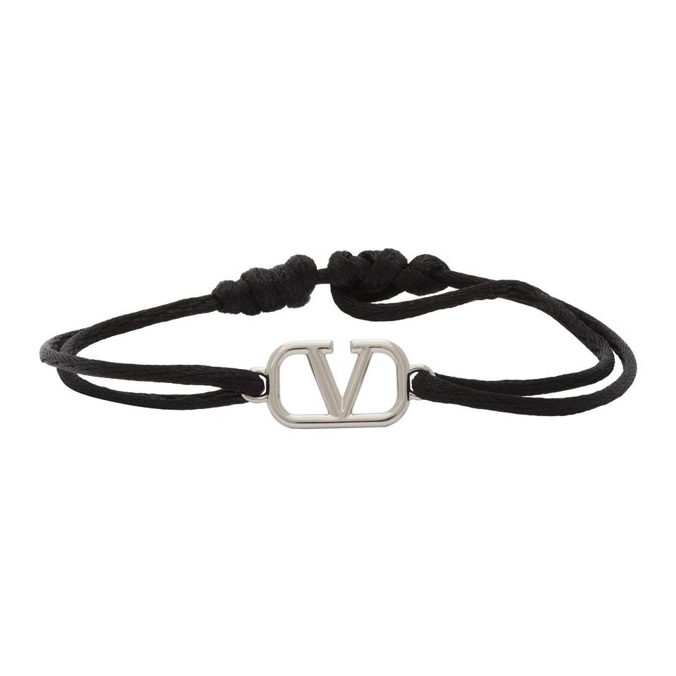 Valentino Black Garavani Cord Vlogo Bracelet for Men - Lyst