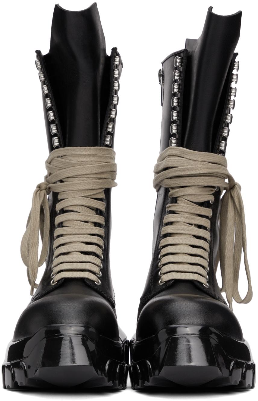 Rick Owens Leather Polished Bozo Tractor Boots in Black for Men | Lyst