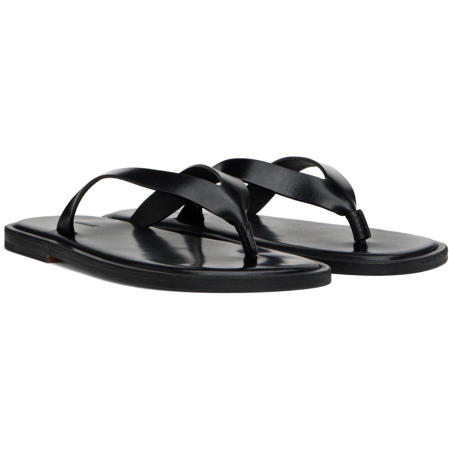 AURALEE Leather Tong Flip-Flops in Black | Lyst