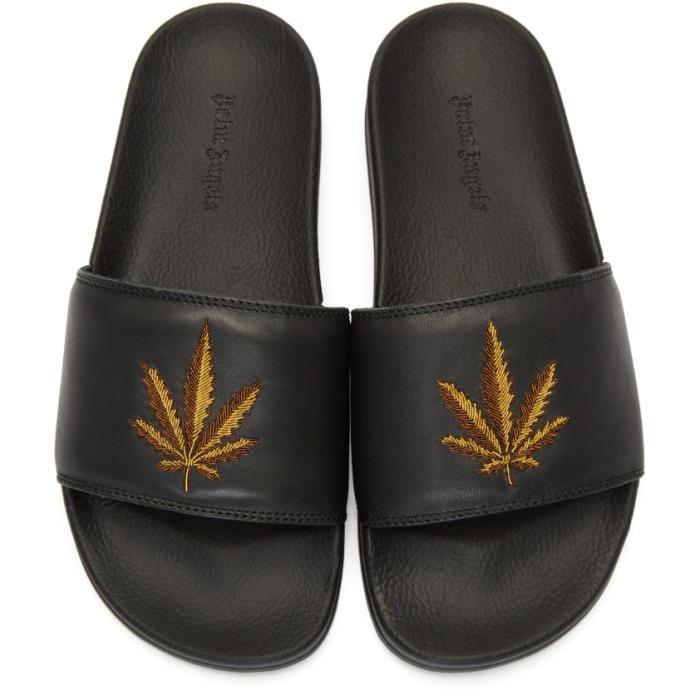 Palm Angels Black Weed Pool Slider Sandals for Men | Lyst