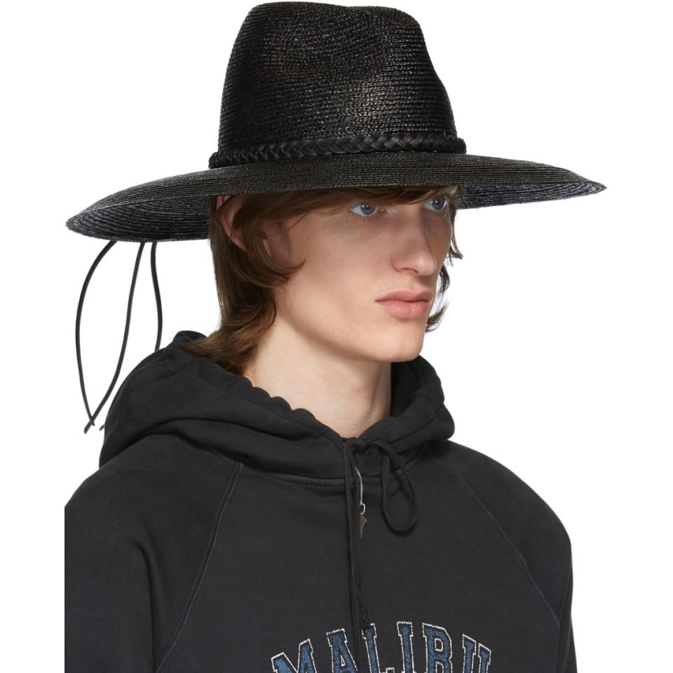 Saint Laurent Black Large Straw Hat for Men | Lyst