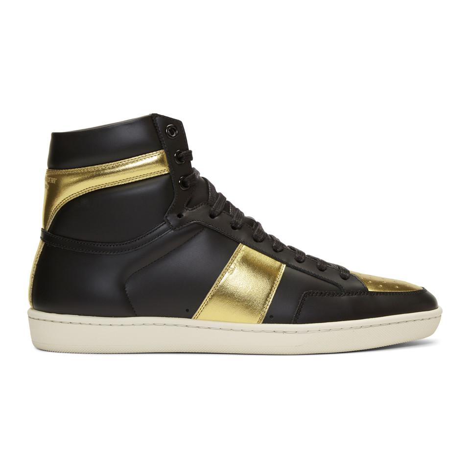Saint Laurent Black And Gold Sl/10 High-top Sneakers for Men | Lyst