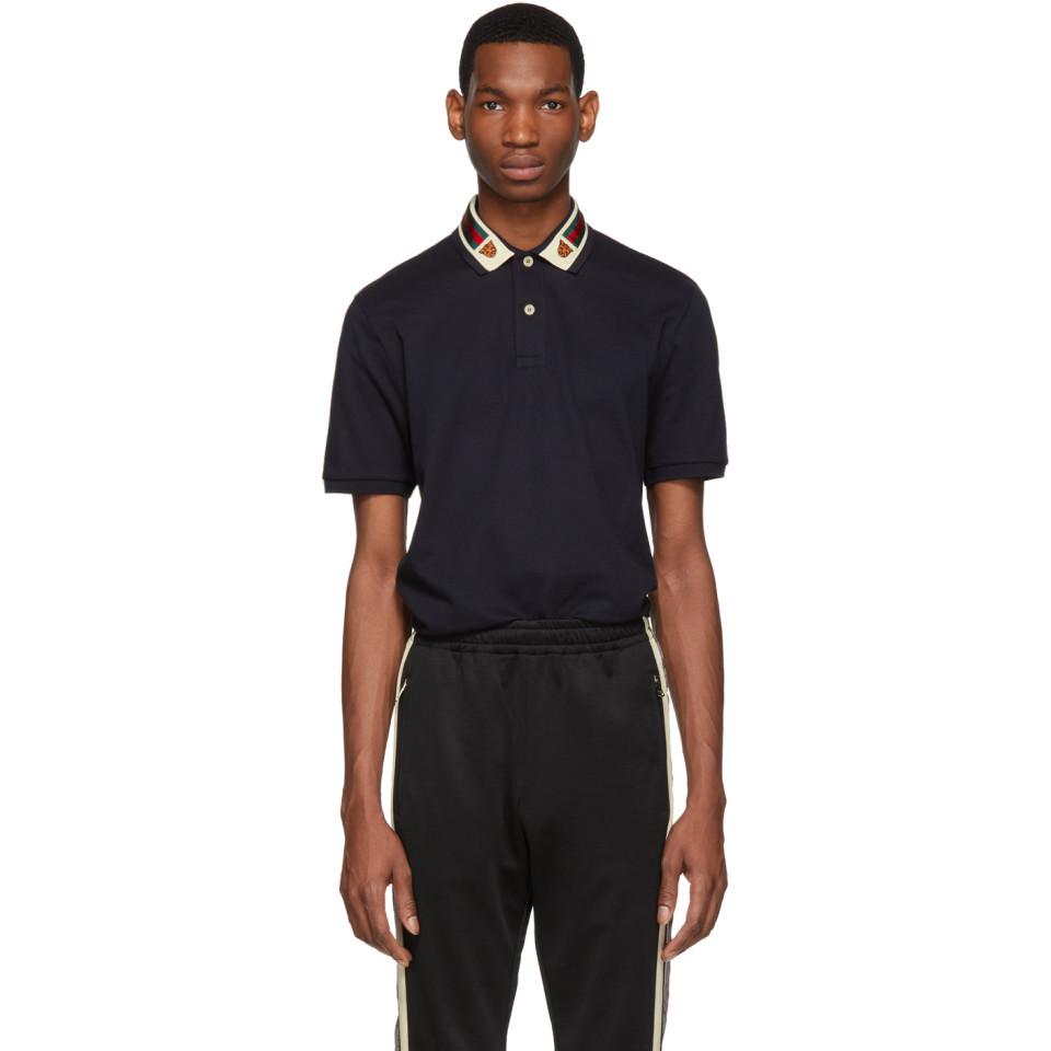 gucci cotton polo with web and feline head