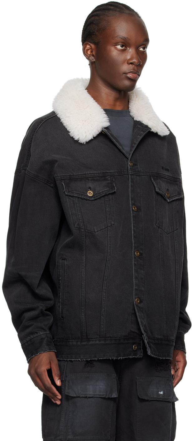 Black denim with fur hotsell