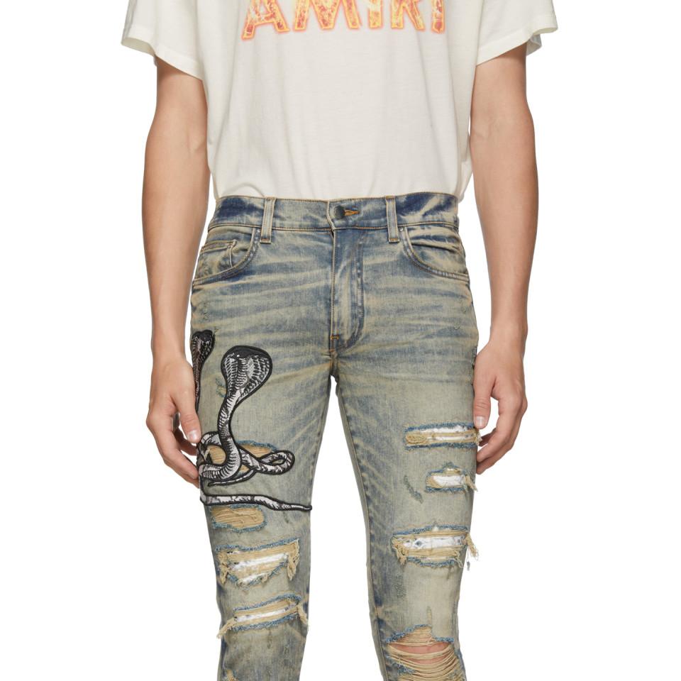 Amiri Denim Blue Art Patch Snake Jeans for Men | Lyst