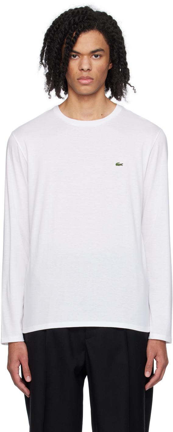 Lacoste White Crewneck Long Sleeve T shirt for Men Lyst UK