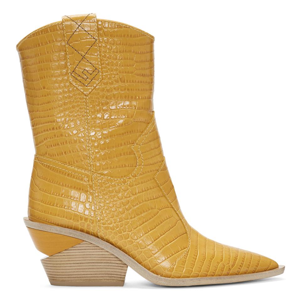 Fendi Yellow Croc Cowboy Boots | Lyst