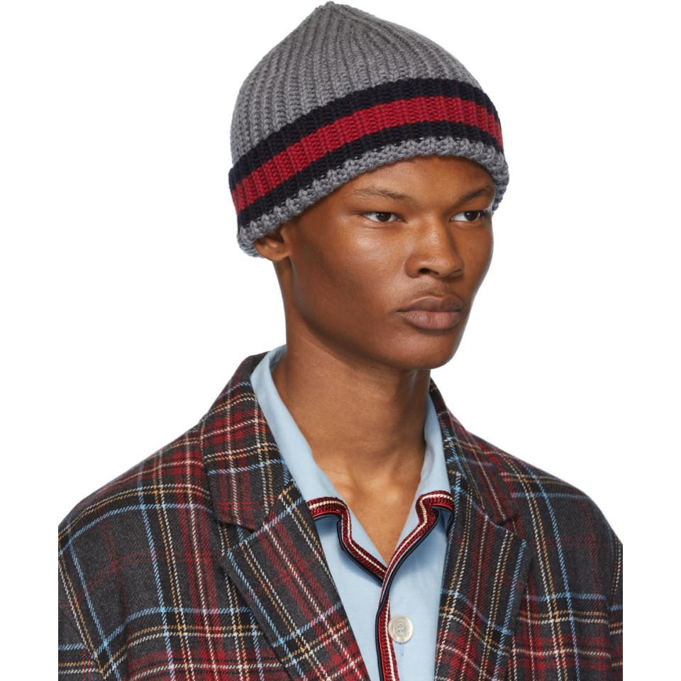 Gucci Striped Knitted Wool Beanie in Gray for Men | Lyst