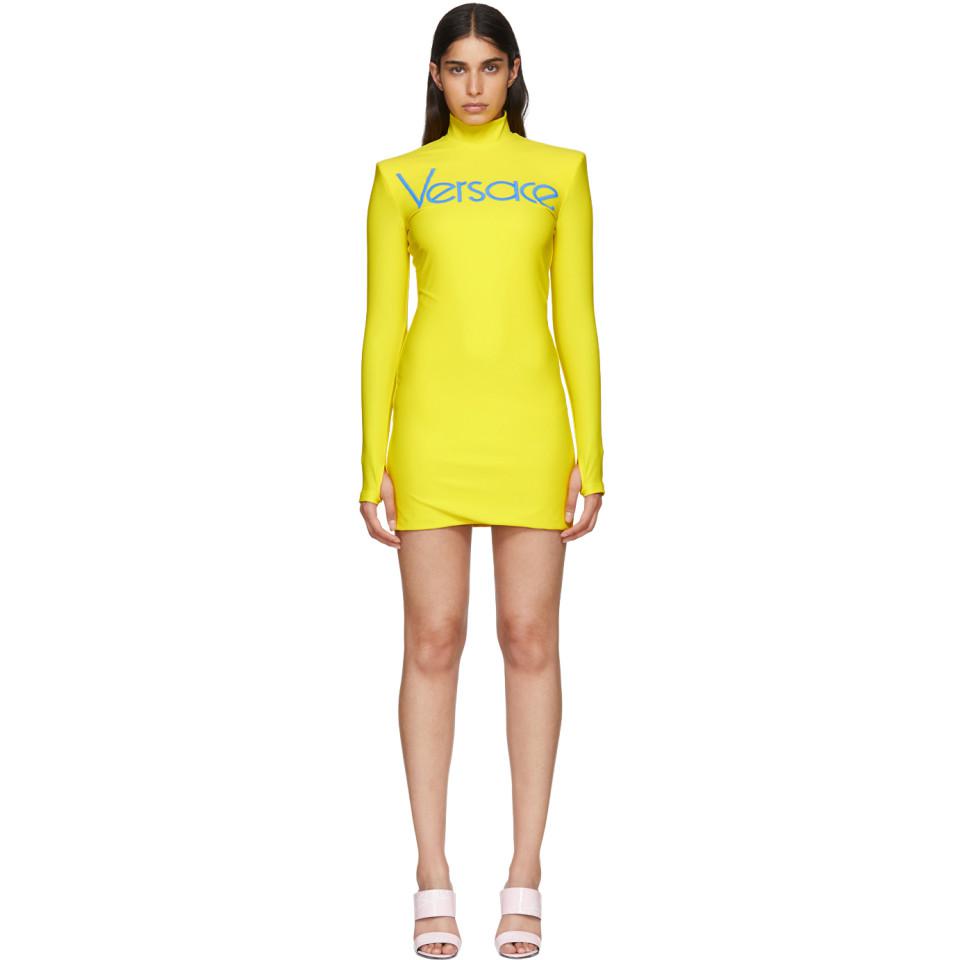 Yellow Embroidered Logo Jersey Dress - Lyst