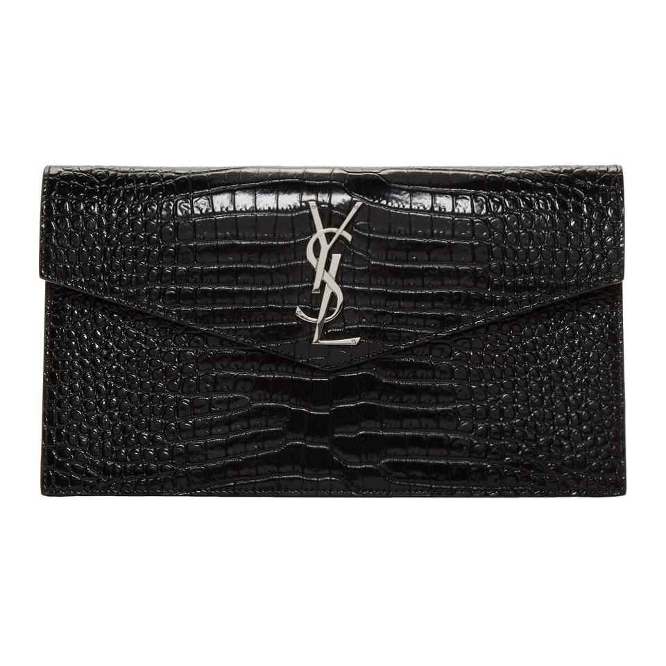 Saint Laurent Black Croc Uptown Pouch in Black - Lyst