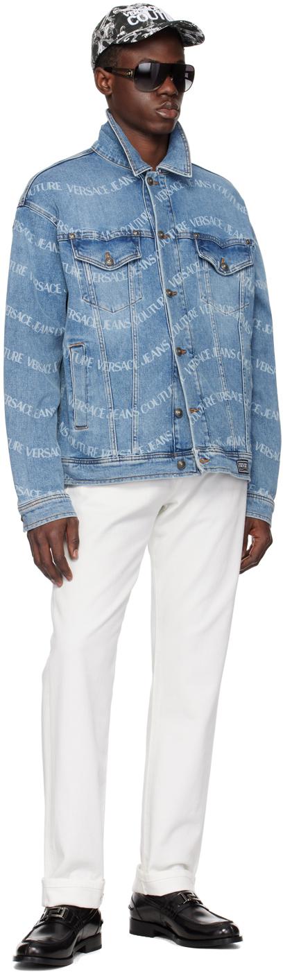 Versace Jeans Couture メンズ ブルー ロゴパターン デニム Versace Jeans Couture メンズ ブルー ロゴパターン デニム