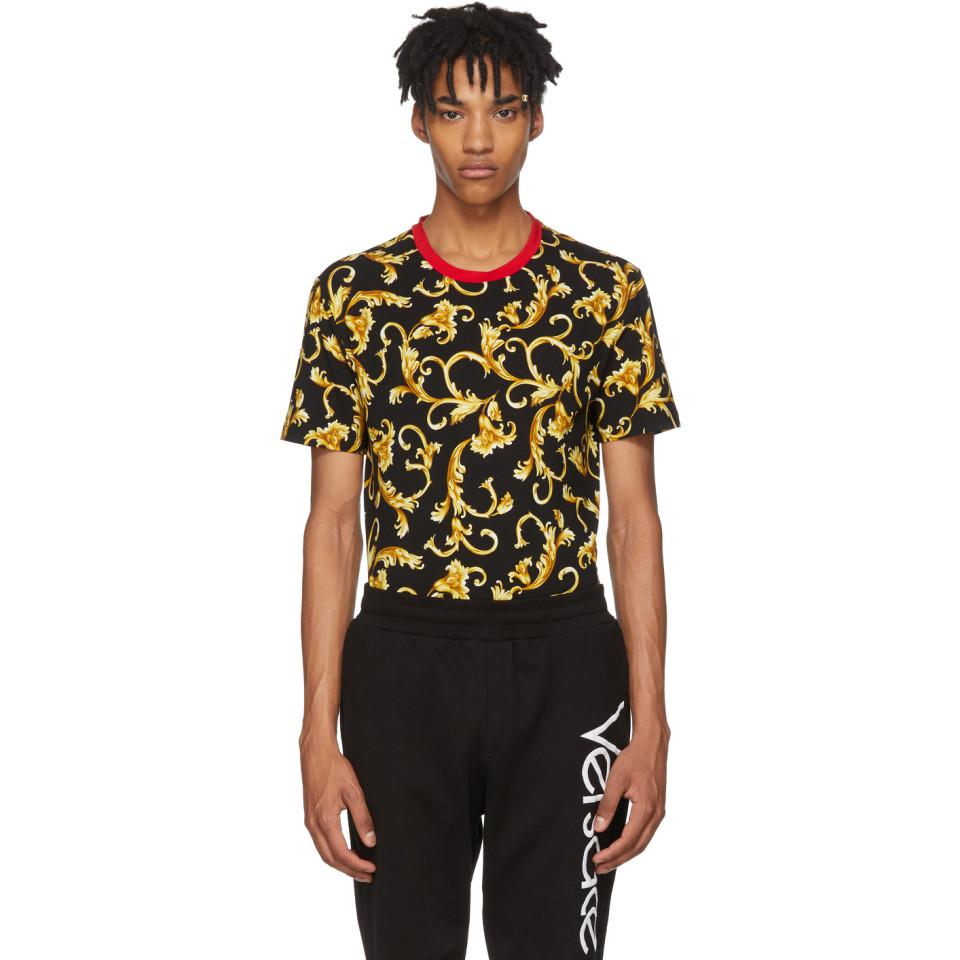 Versace Cotton Black And Gold Brocade Print T-shirt for Men - Lyst