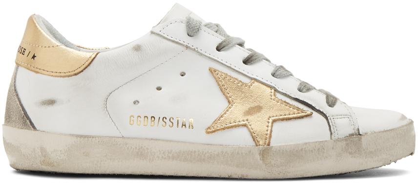 Golden Goose Leather En Goose White Superstar Sneakers In Gold Metallic Lyst