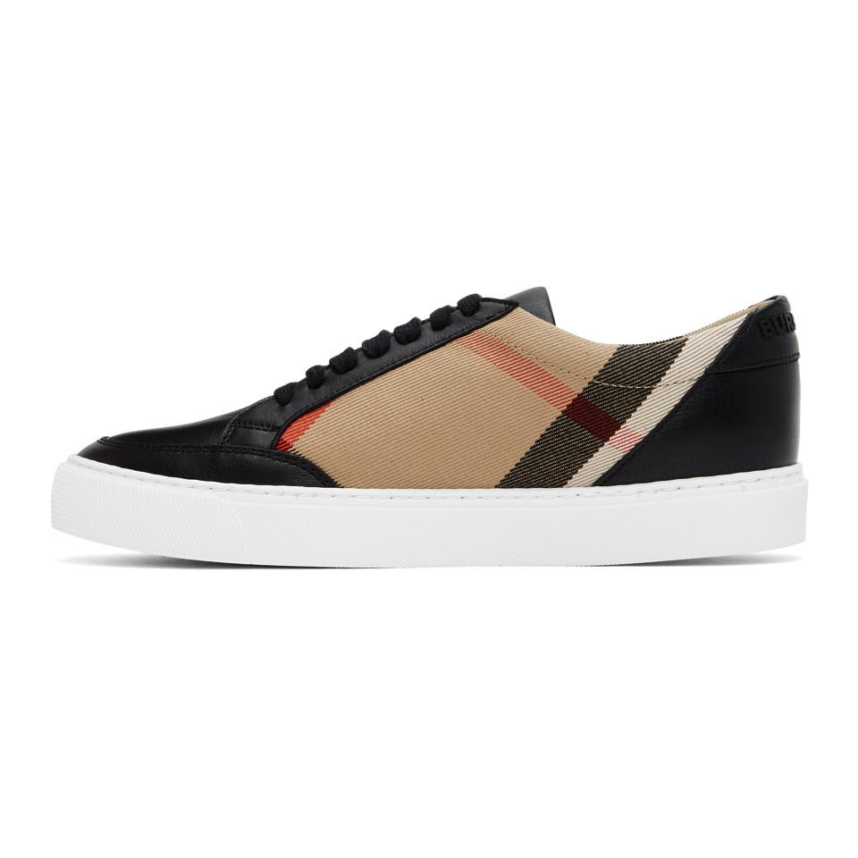 burberry salmond leather and cotton sneakers