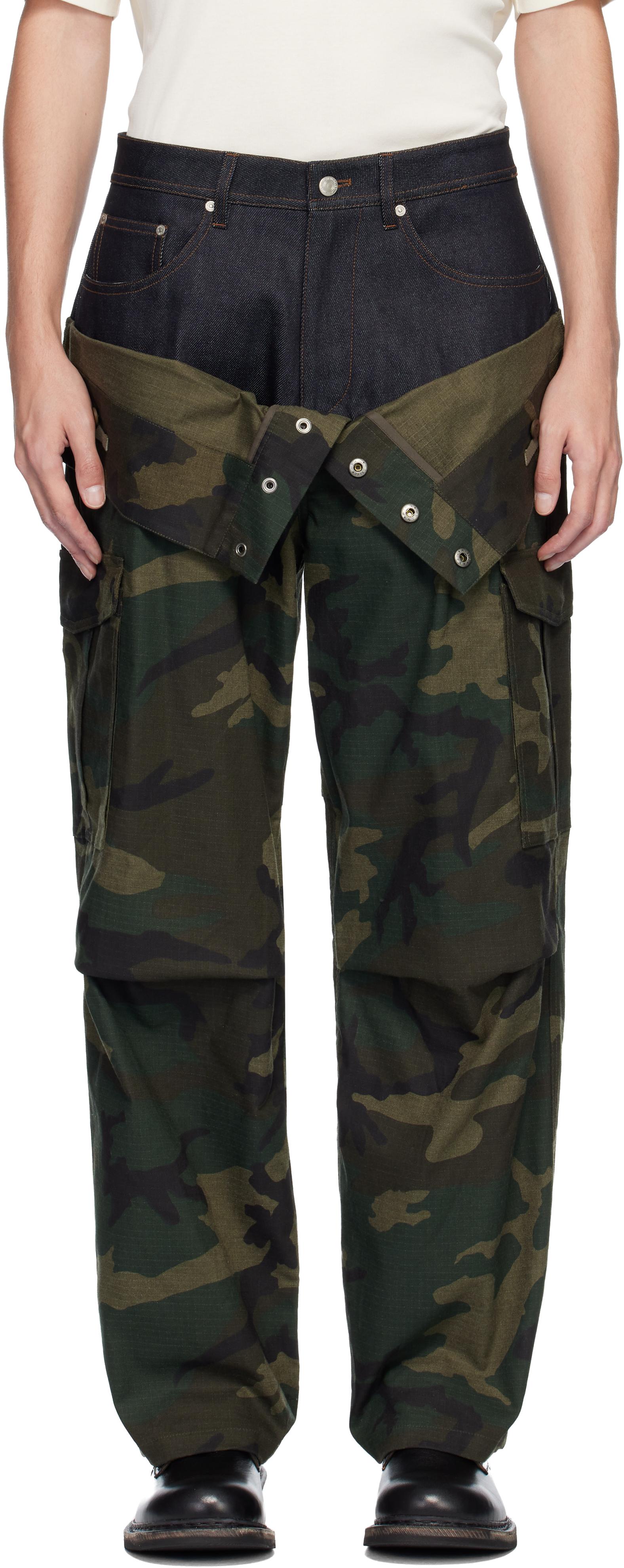 ANDERSSON BELL Khaki Camo Double Waist Work Wide-Leg Trousers in
