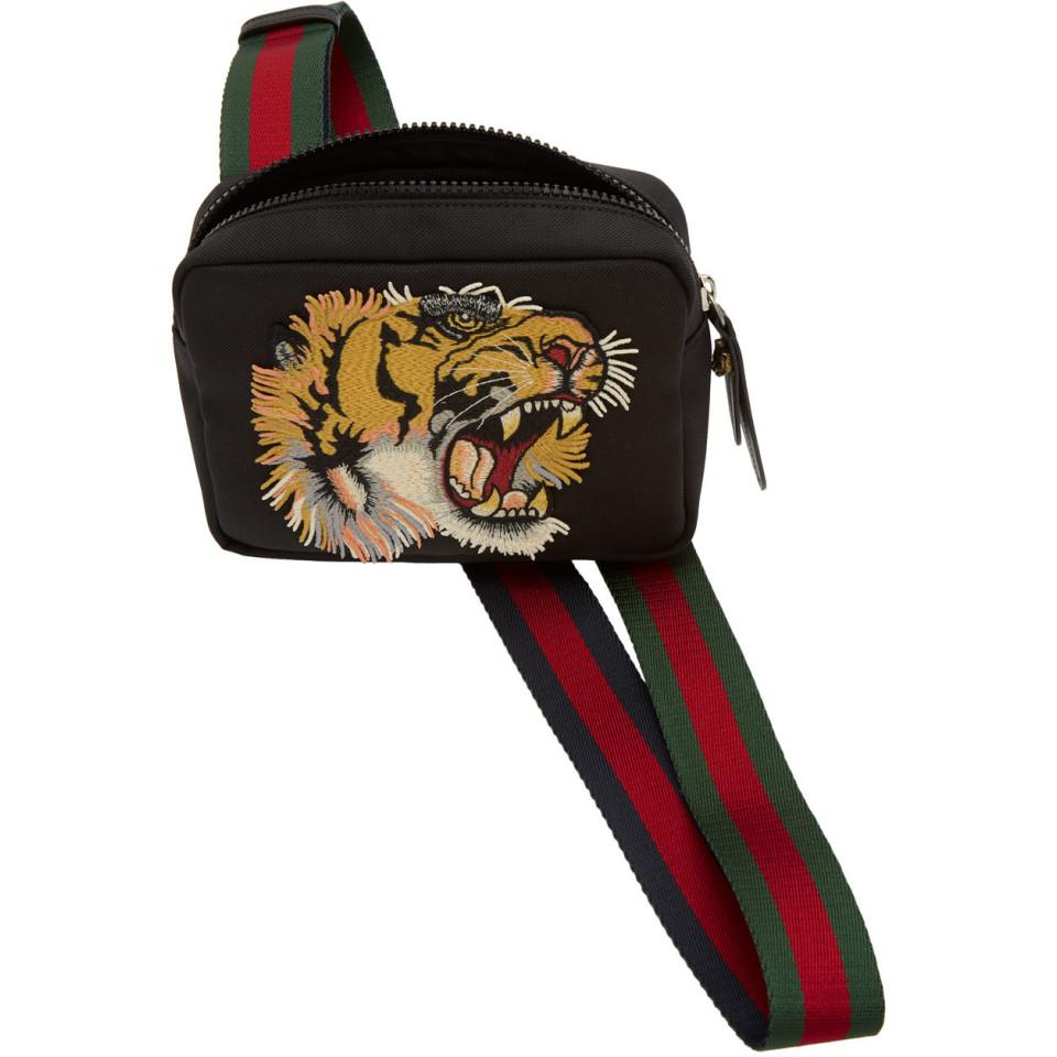 Gucci Canvas Black Tiger Messenger Bag for Men - Lyst