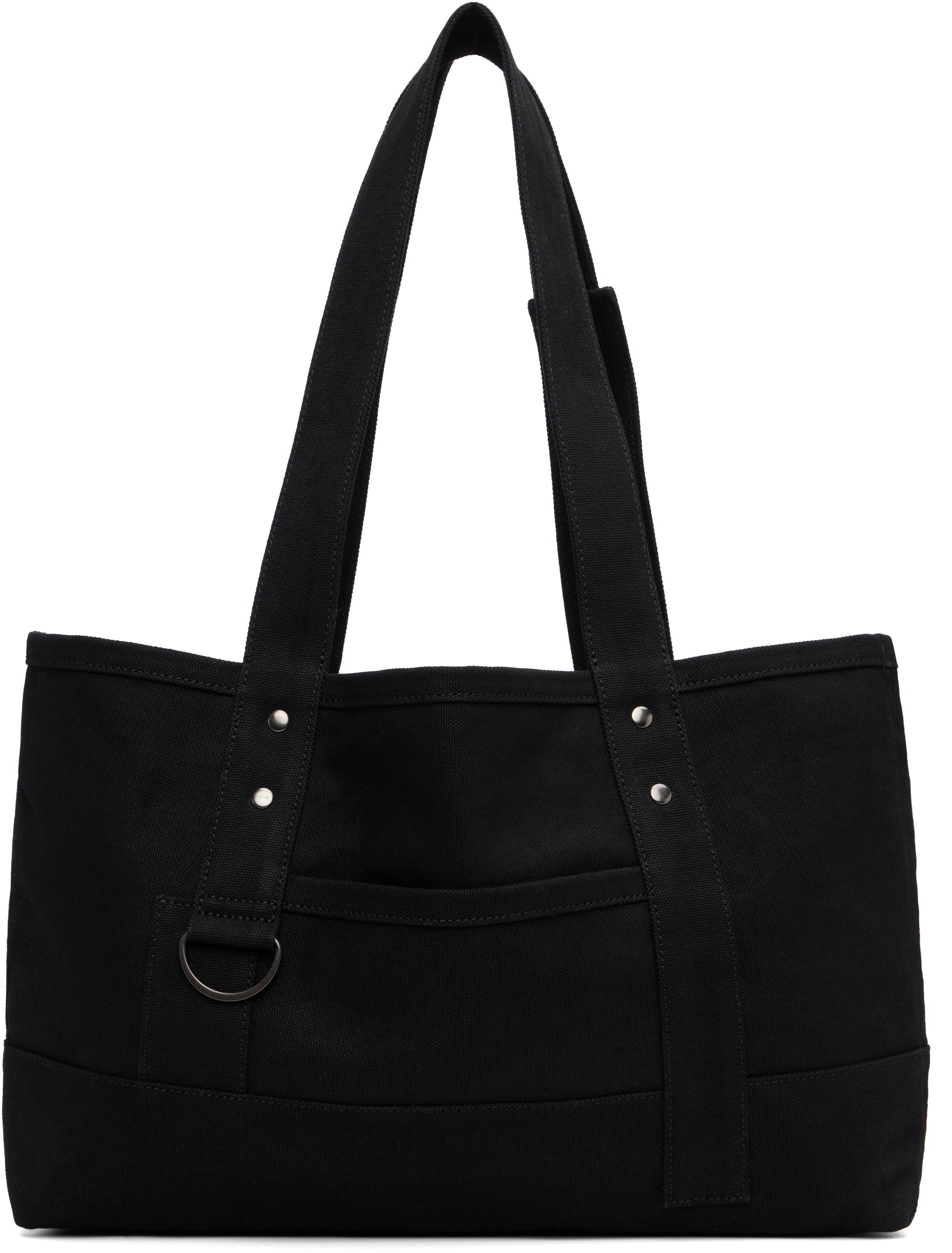バッグ y's yohji yamamoto leather nylon totebag Yohji Yamamoto Y'S Nylon Leather Tote Bag Black, Vertical