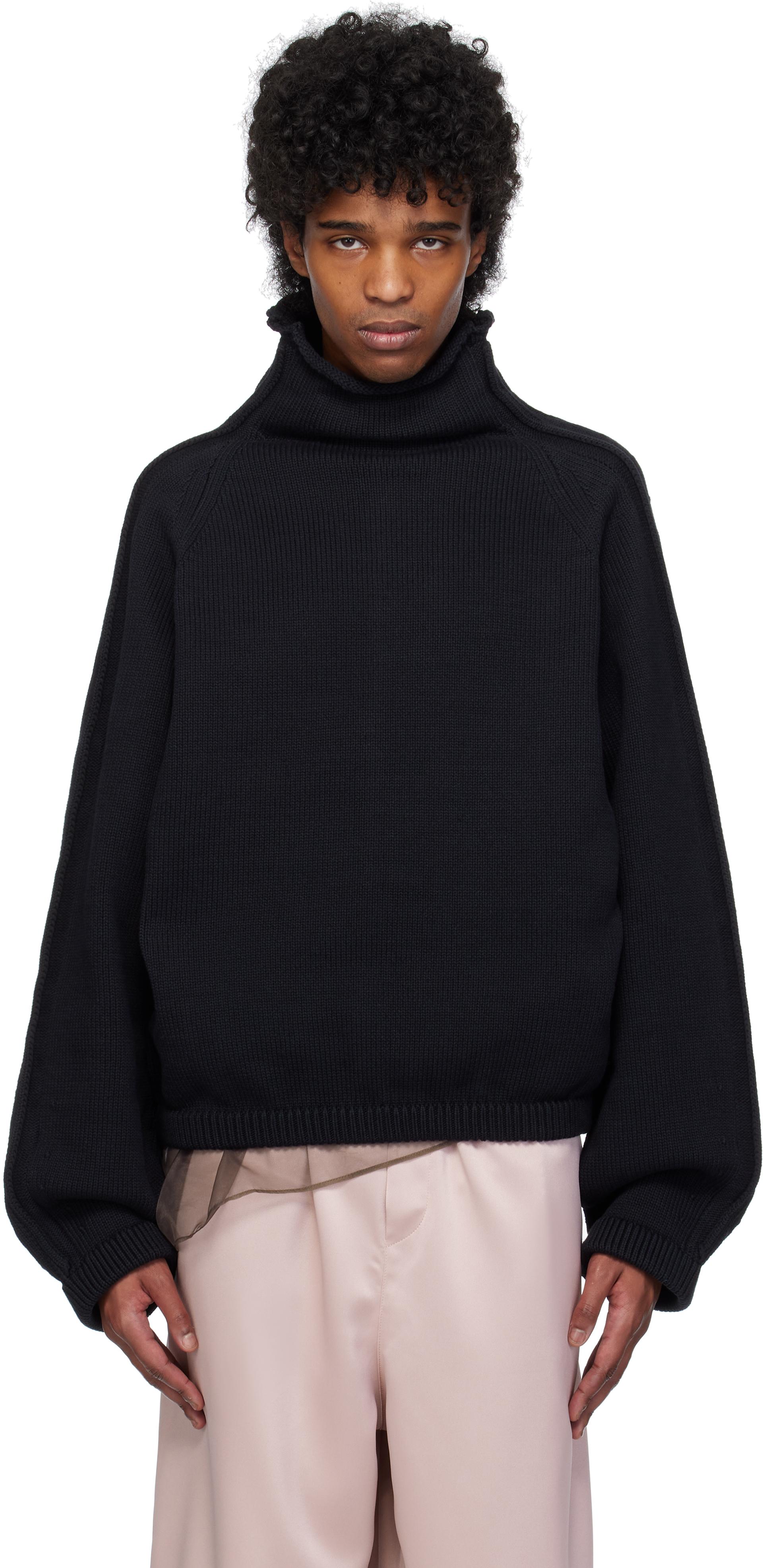 Dries Van Noten ブラックジッパータートルネックニットL