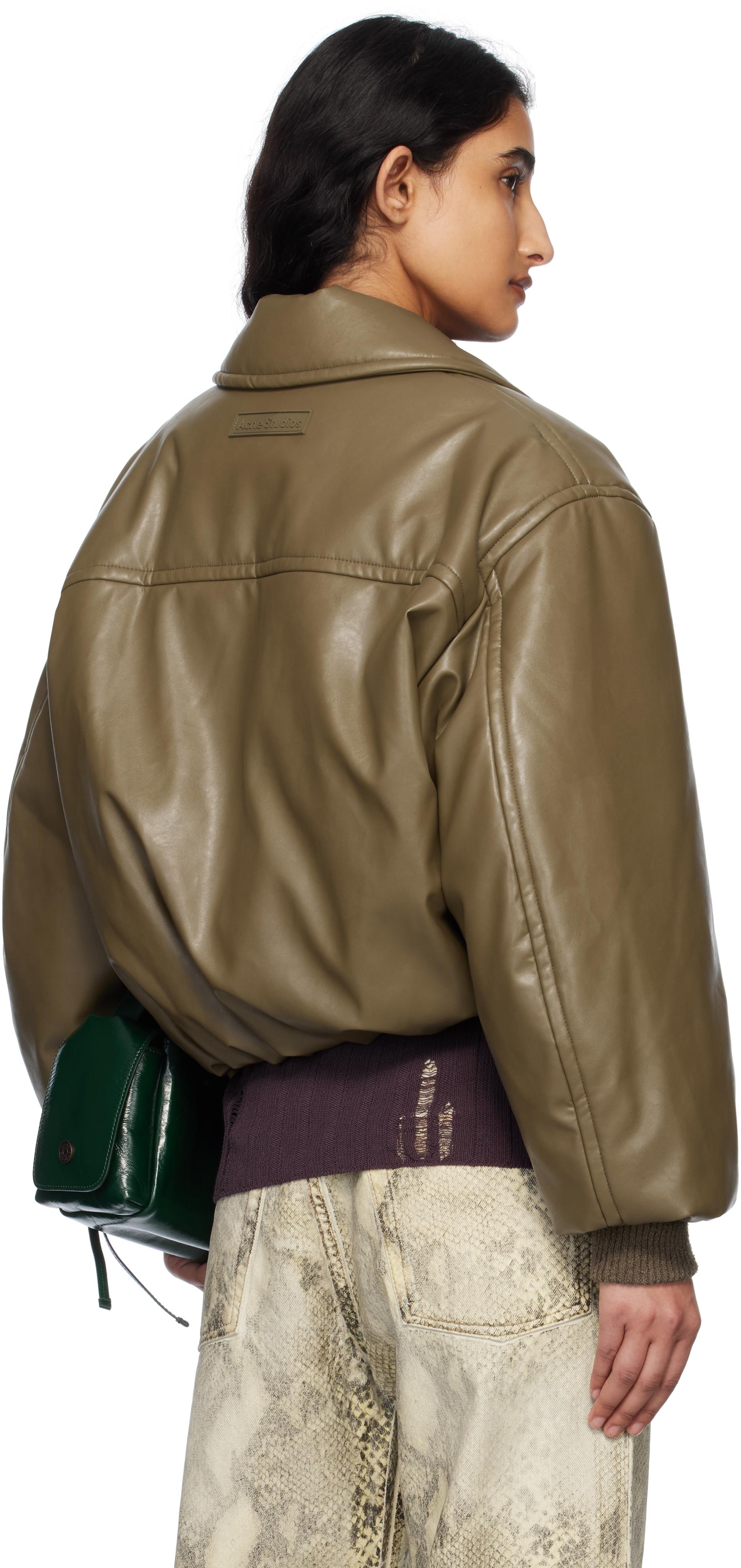 Acne Studios Khaki Coated Faux-Leather Bomber Jacket in Brown 