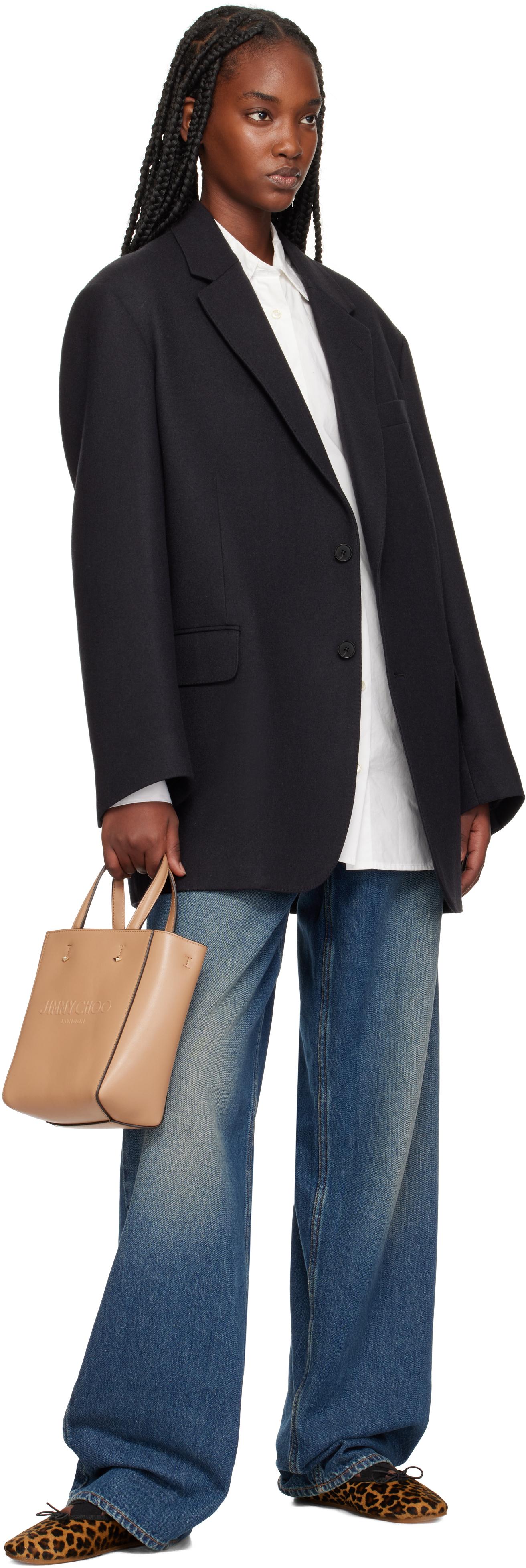70%オフセールJIMMY CHIOO LENNY N S TOTE BAG Lenny N/S L-M|Black/Gunmetal Leather Tote Bag| JIMMY CHOO