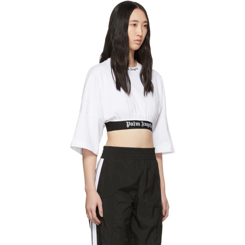 Palm Angels Cotton White Cropped Logo T-shirt | Lyst