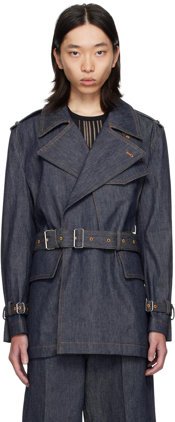 Helmut Lang メンズ ブルー インディゴ ライダー デニムジャケット 