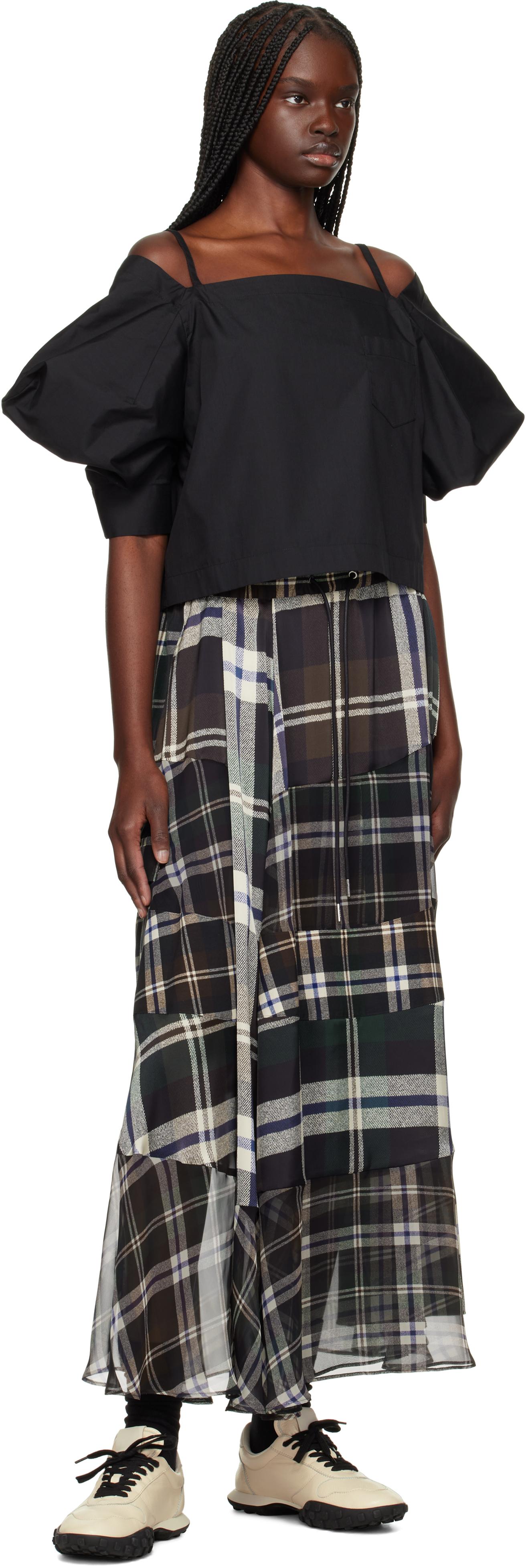 sacaiサカイ★ブラウン プレイドプリント マキシスカート sacai - sacai サカイ ロング・マキシ丈スカート XL 黒 【古着