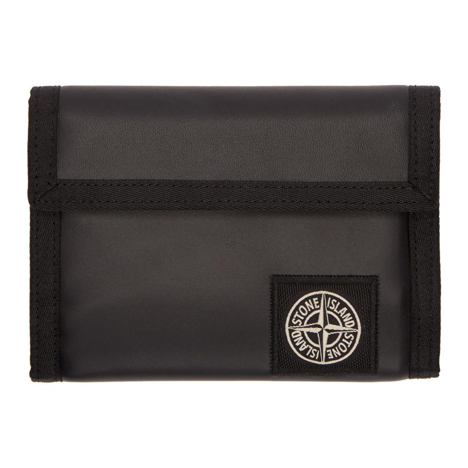 Stone Island Black Leather Logo Velcro Wallet for Men | Lyst