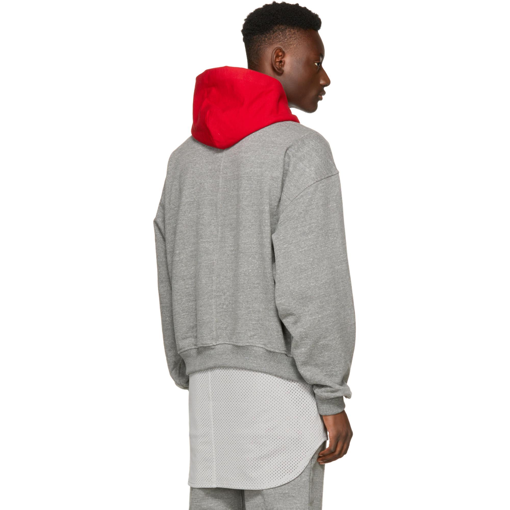 Fear Of God Grey Red Everyday Hoodie in Gray for Men Lyst