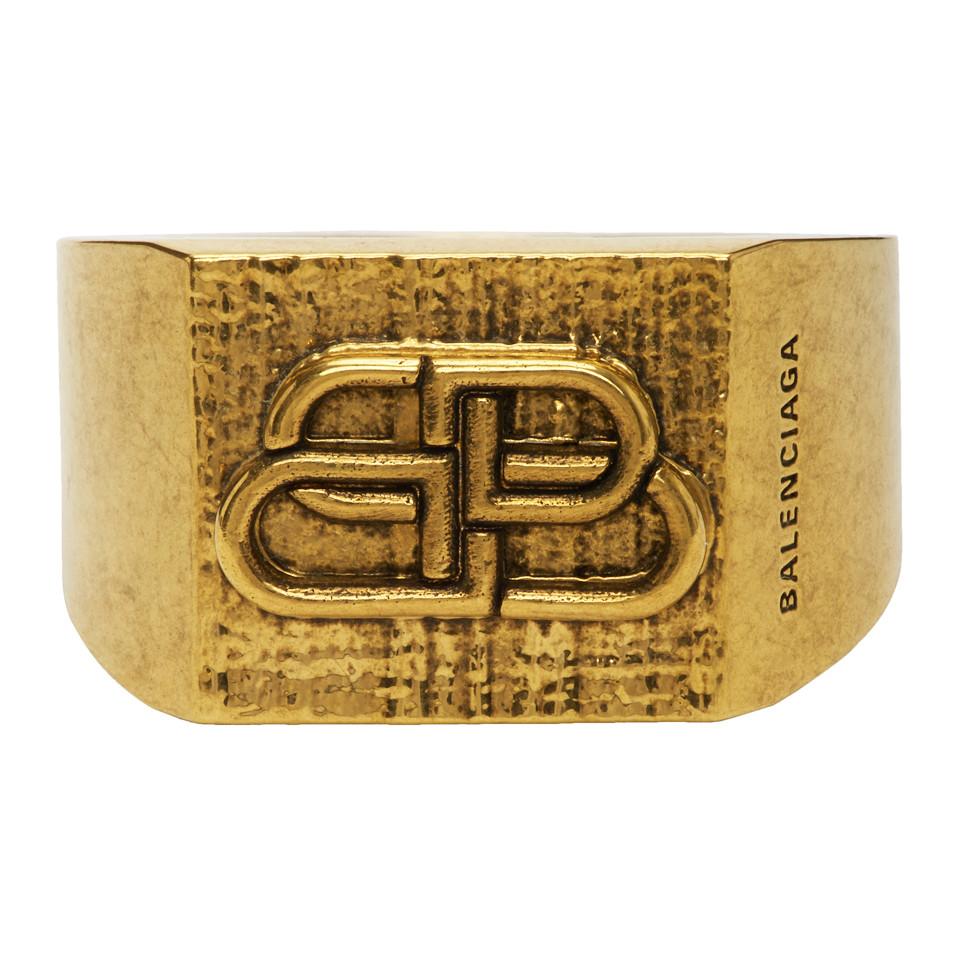 Balenciaga Gold Bb Logo Ring in Metallic for Men Save 9 Lyst