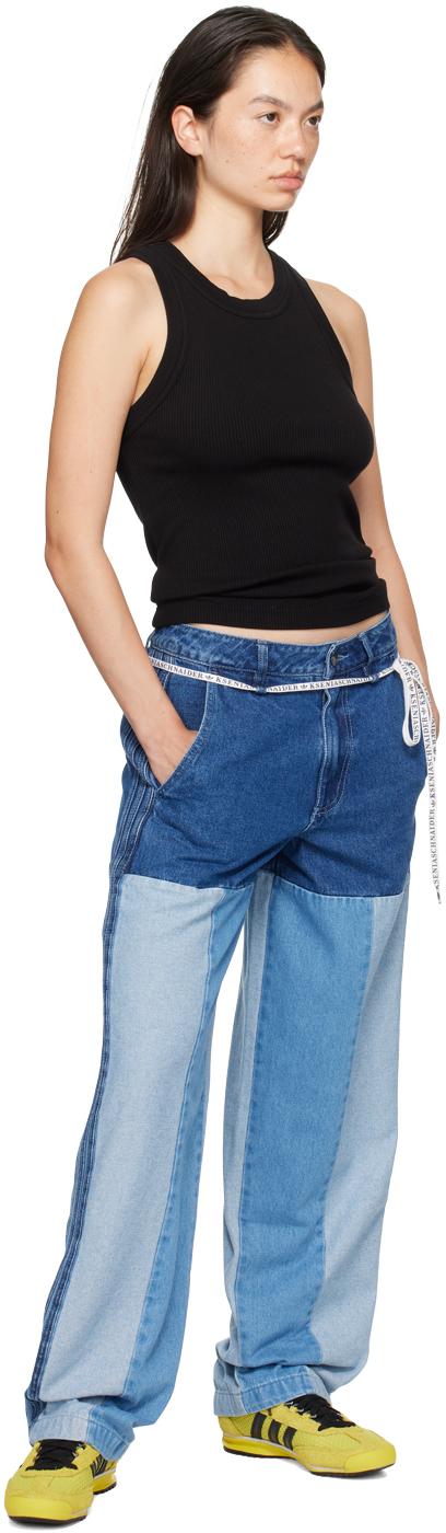 新作【Adidas】KSENIASCHNAIDER Patchwork Straight Leg Jeans Blue KSENIASCHNAIDER Edition Patchwork Straight Leg Jeans by