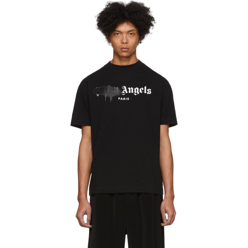 Palm Angels Black Paris Sprayed Logo T-shirt for Men | Lyst