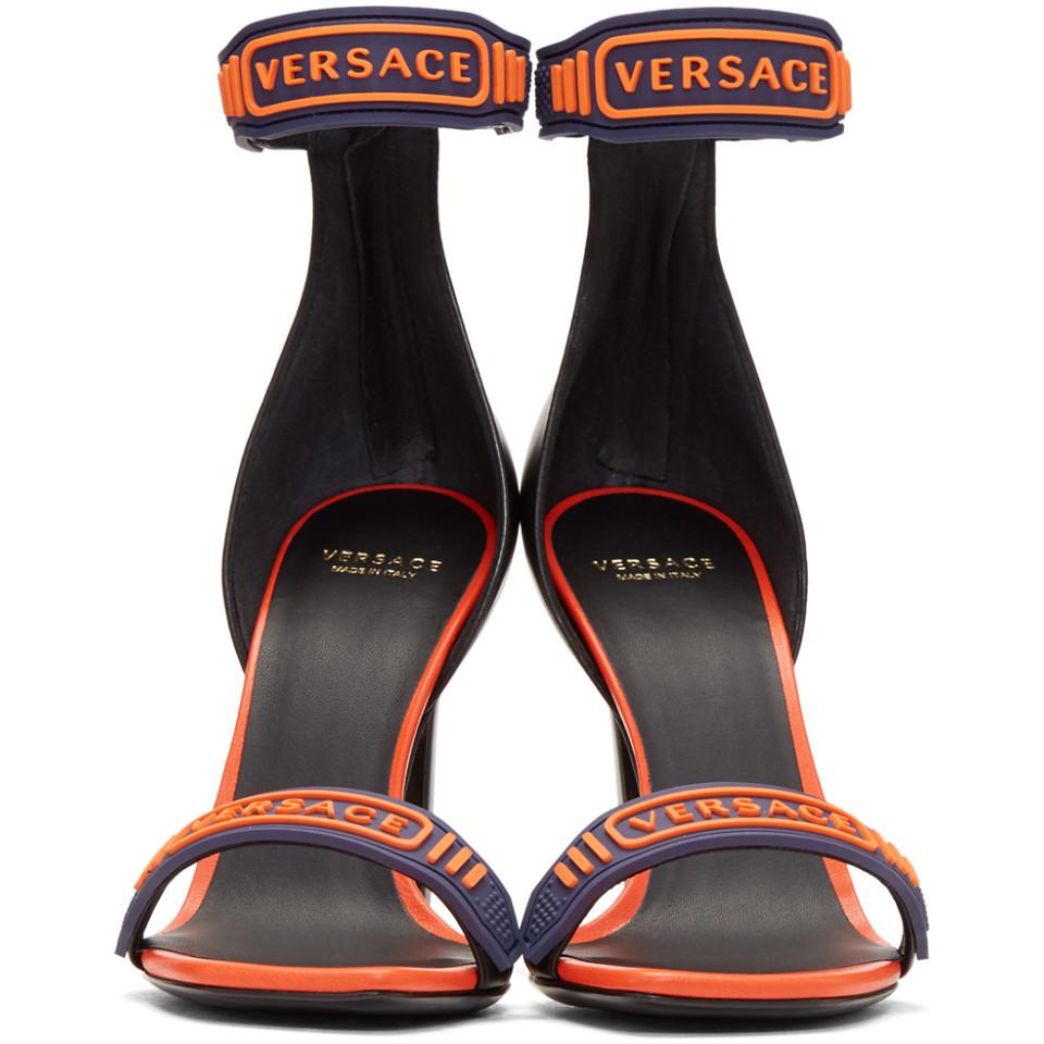 versace orange and blue heels