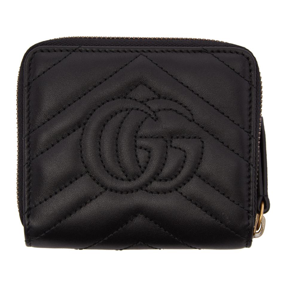 Gucci Black Mini Gg Marmont 2.0 Zip Around Wallet | Lyst