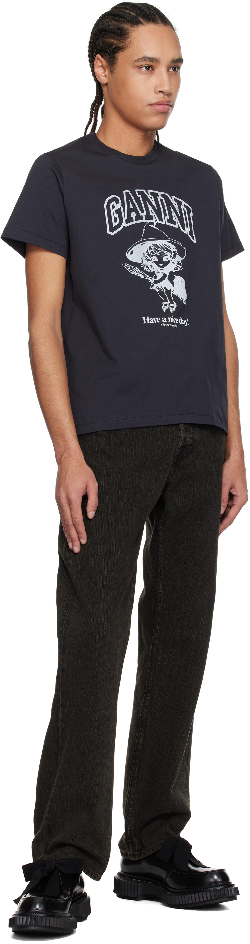 メンズ Ganni ブラック Basic Cotton Witch リラックス Tシャツ