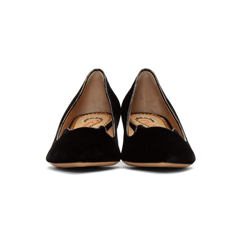 Charlotte Olympia Black Velvet Kitten Heels Lyst