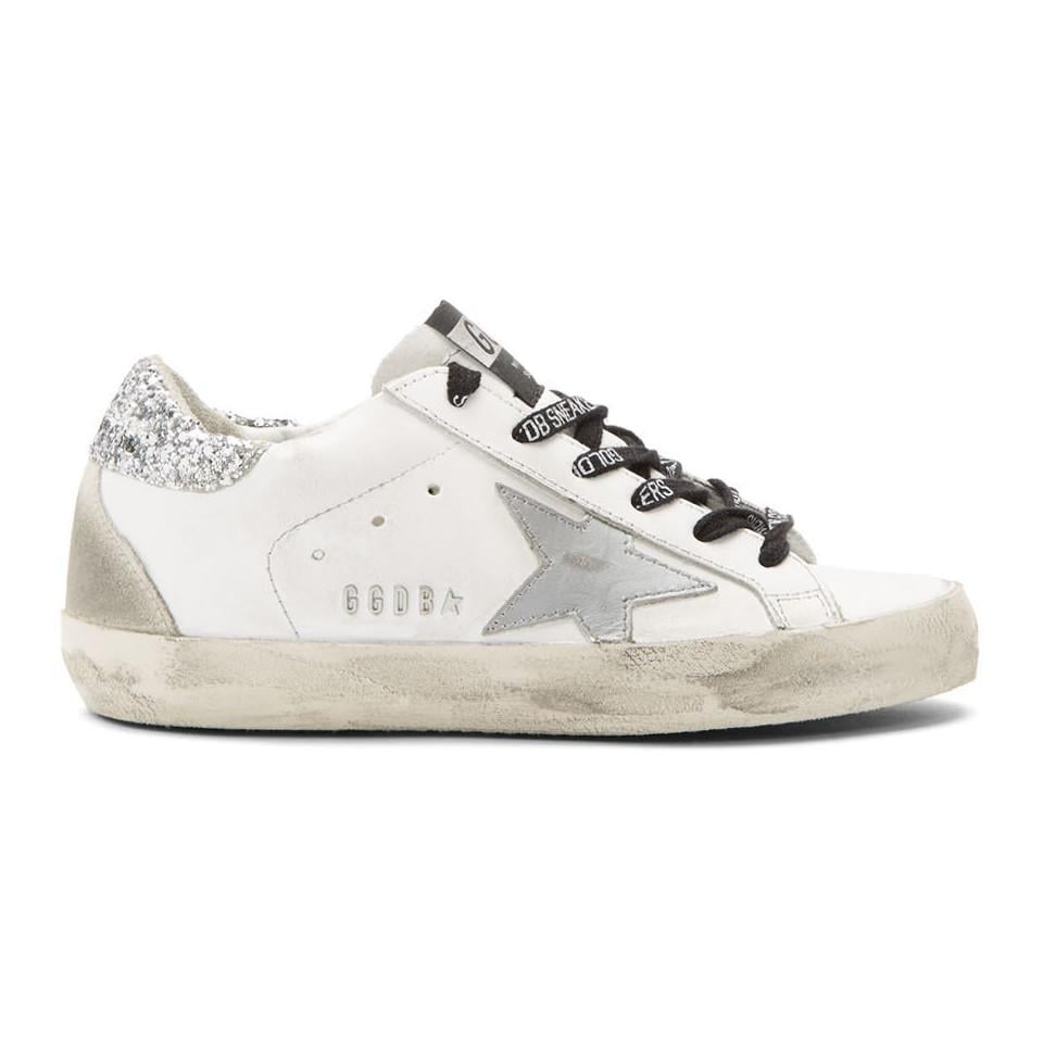 Golden Goose White And Silver Glitter Tab Superstar Sneakers | Lyst