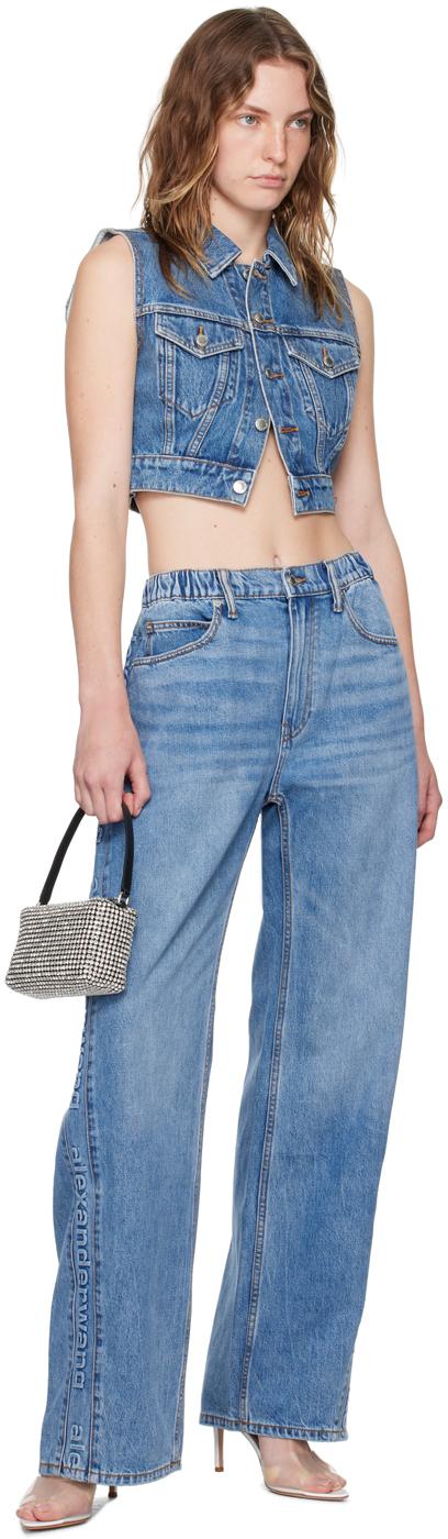 Alexander Wang ☆インディゴ Mesh Back ロゴ バルーン ジーンズ Logo-Embossed Balloon Jeans in VINTAGE LIGHT INDIGO