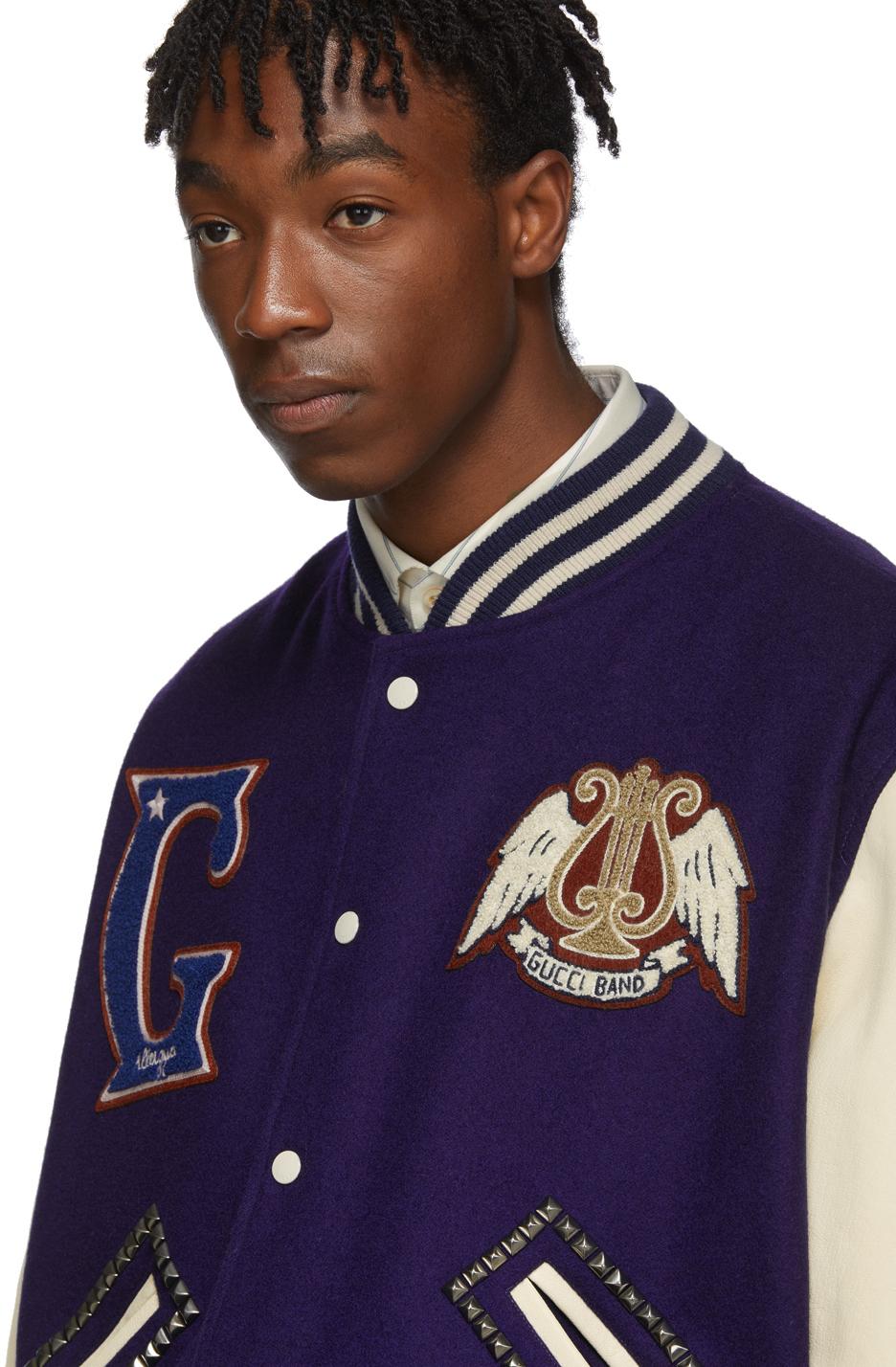 Gucci Blue & Off-white ' Band' Varsity Jacket for Men | Lyst