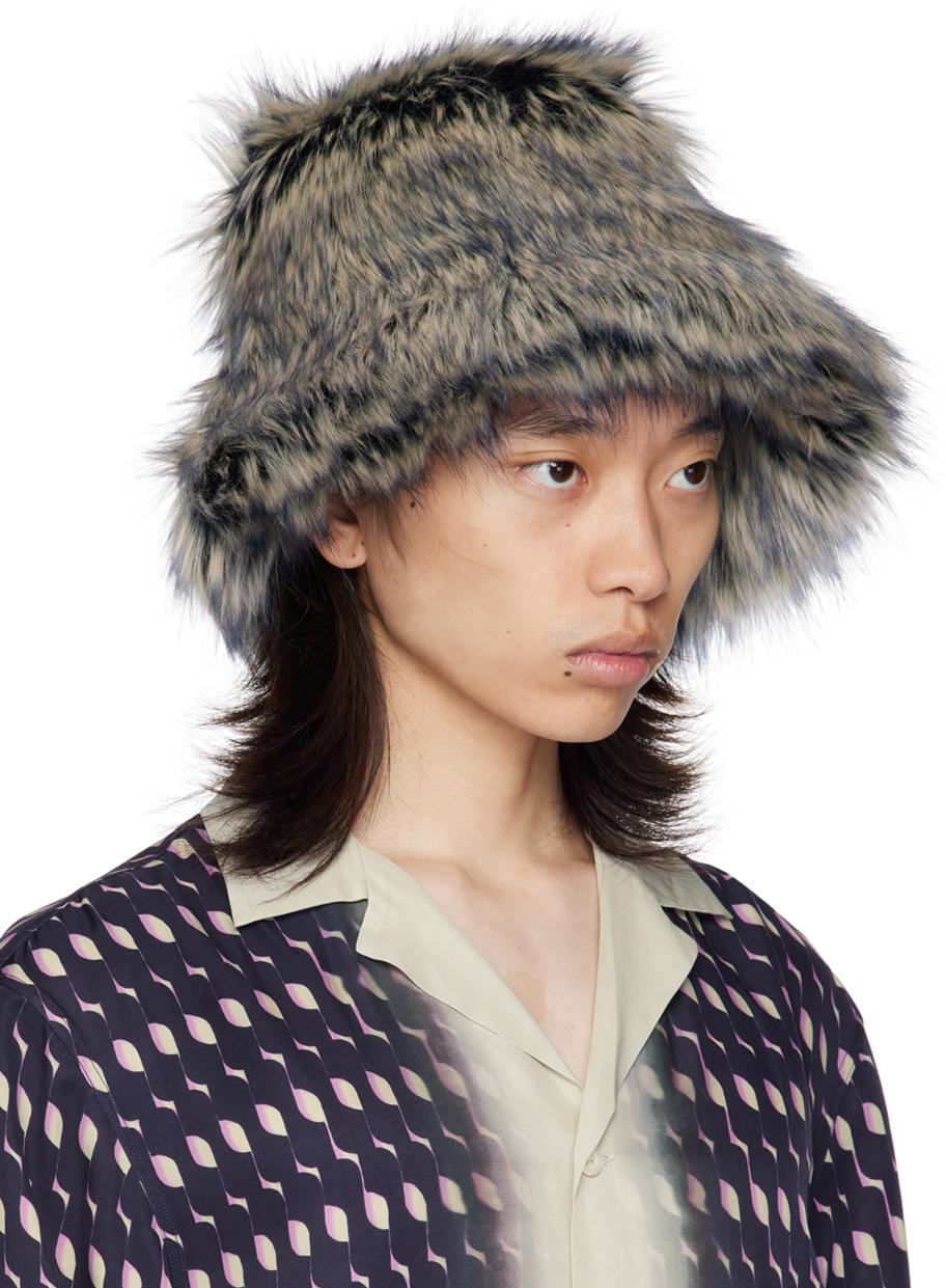 メンズ Dries Van Noten ネイビー&オフホワイト フェイクファー メンズ Dries Van Noten ネイビー&オフホワイト フェイクファー