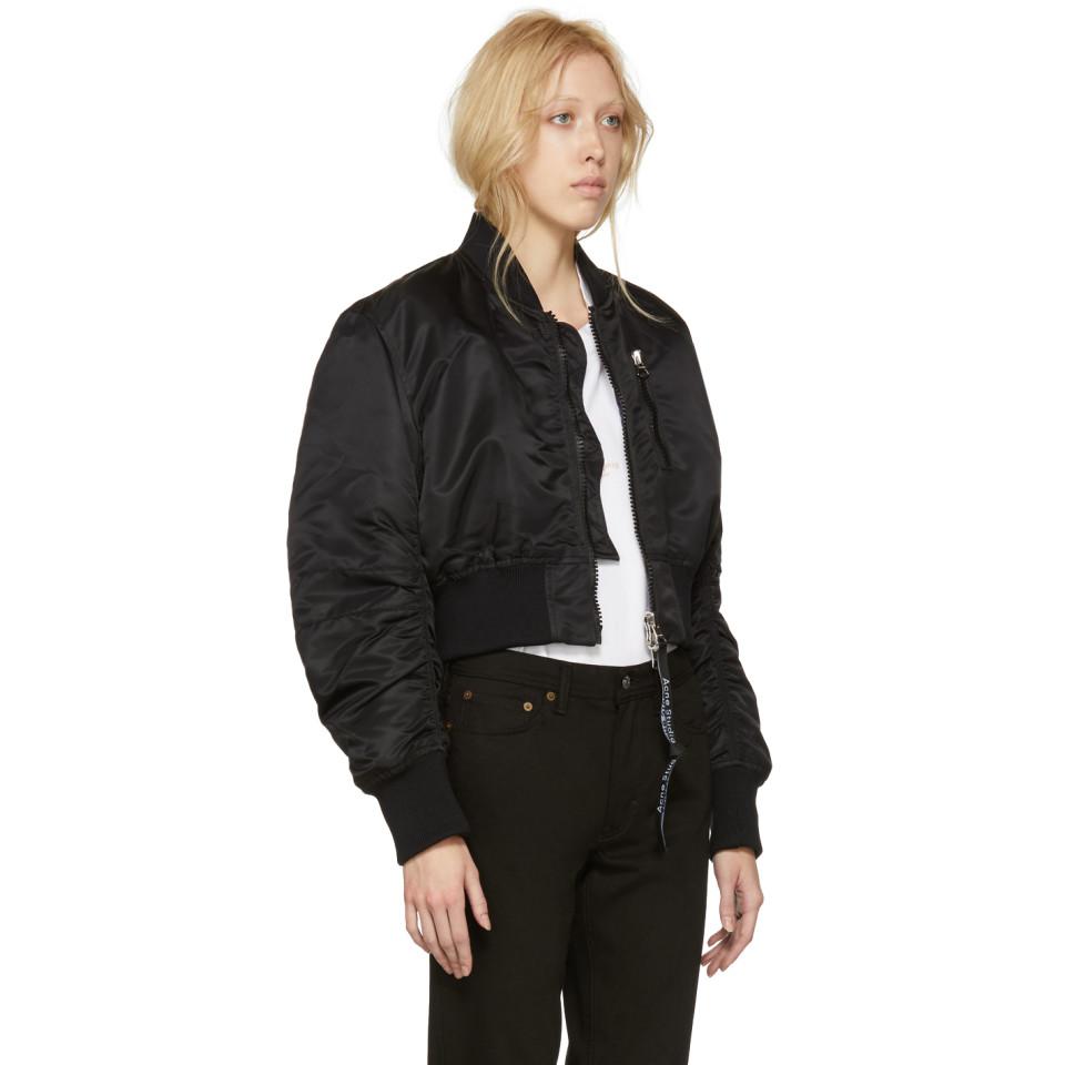 Acne Studios Synthetic Black Alla Cropped Bomber Jacket - Lyst