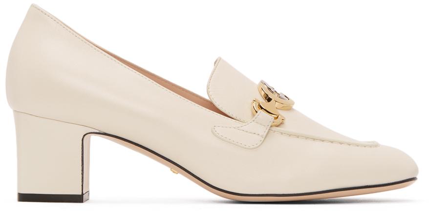 Gucci Zumi Leather Mid heel Loafer in White Lyst