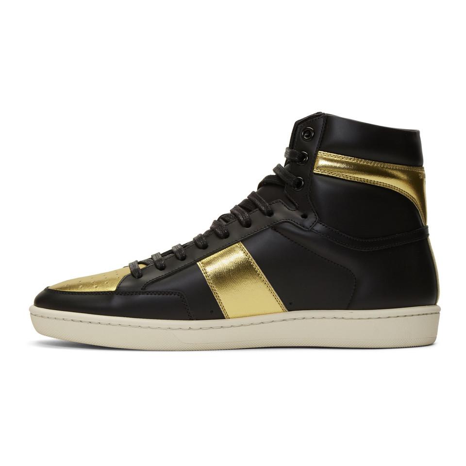 Saint Laurent Black And Gold Sl/10 High-top Sneakers for Men