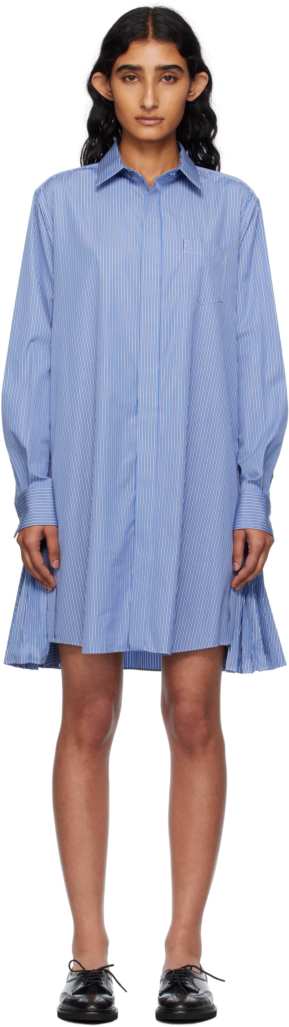 Sacai ストライプコットンミディドレス sacai】ピンストライプ コットン ポプリン ミニドレス